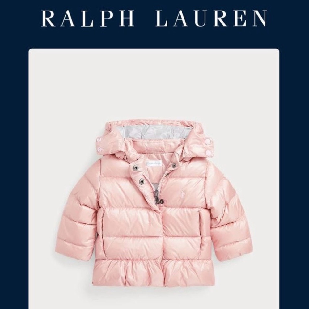 Polo Ralph Lauren Baby Girl Metallic Pink Peplum Puffer Coat